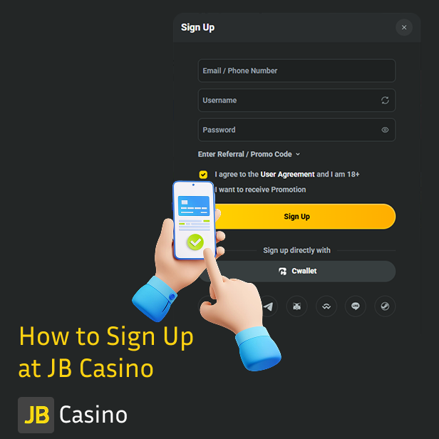 Check this 10-step instruction of how o sign up at JB Casino